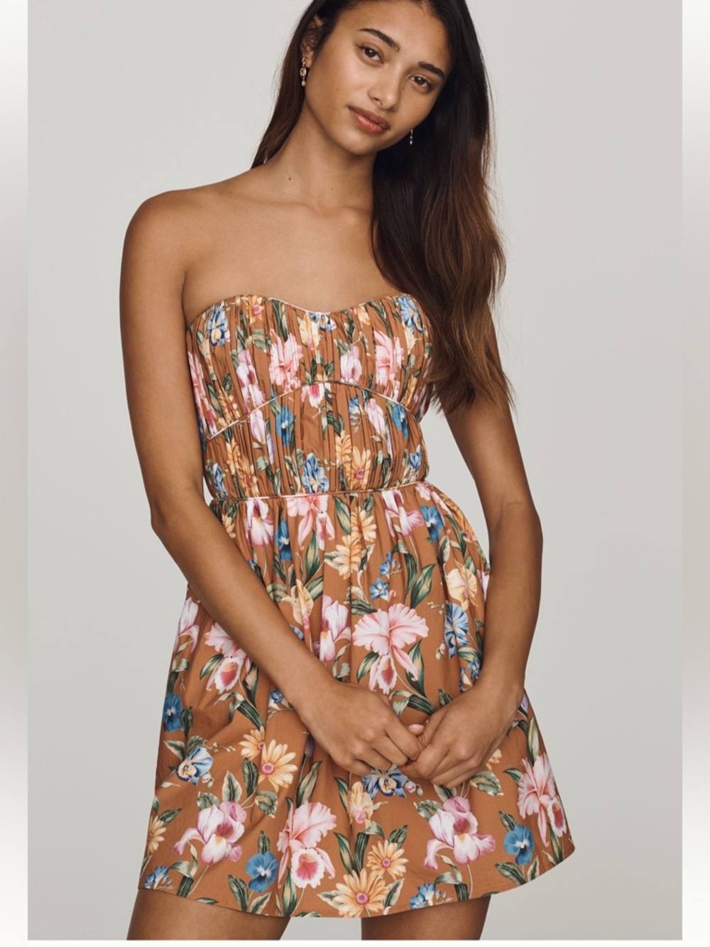 FARM RIO X ANTHROPOLOGIE 100% COTTON STRAPLESS MINI DRESS NWT L